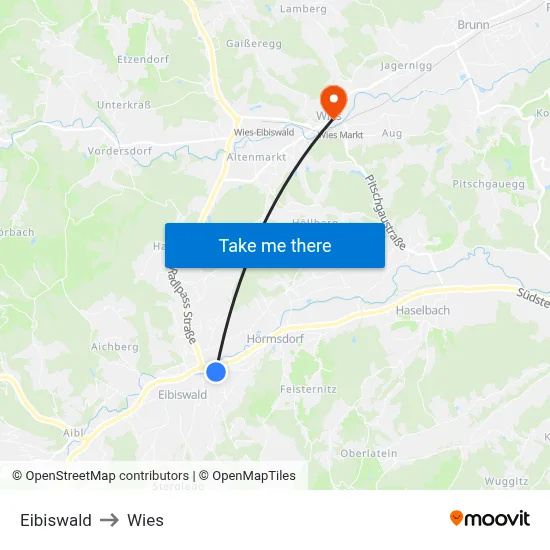 Eibiswald to Wies map