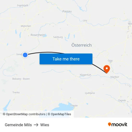 Gemeinde Mils to Wies map
