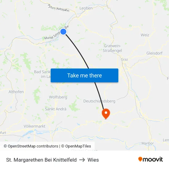 St. Margarethen Bei Knittelfeld to Wies map