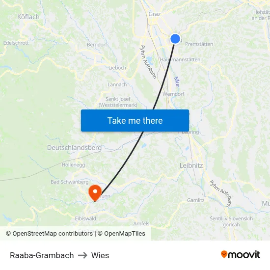 Raaba-Grambach to Wies map