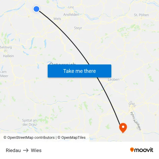 Riedau to Wies map