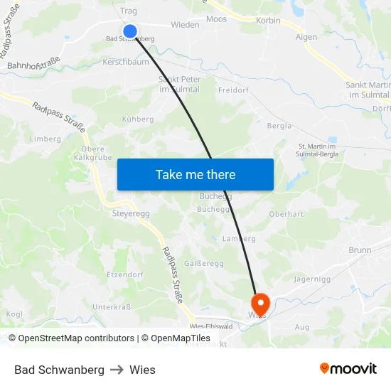 Bad Schwanberg to Wies map