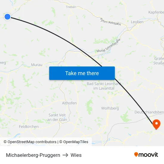 Michaelerberg-Pruggern to Wies map