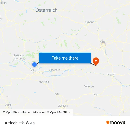 Arriach to Wies map