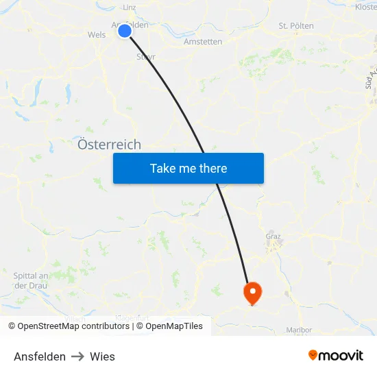 Ansfelden to Wies map