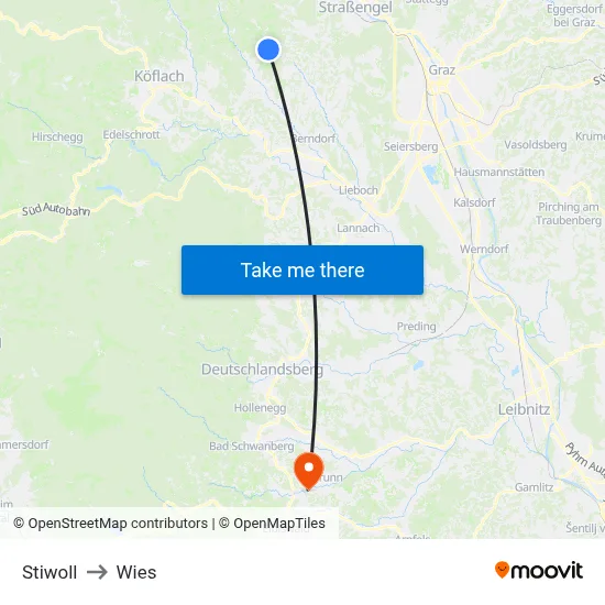 Stiwoll to Wies map