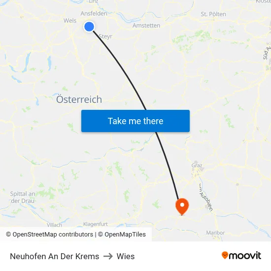 Neuhofen An Der Krems to Wies map