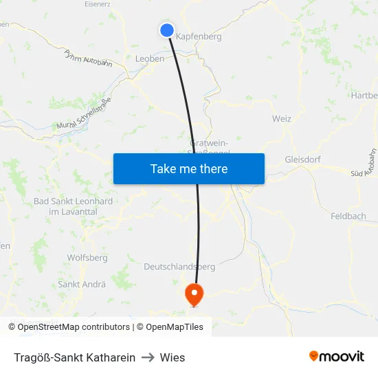 Tragöß-Sankt Katharein to Wies map
