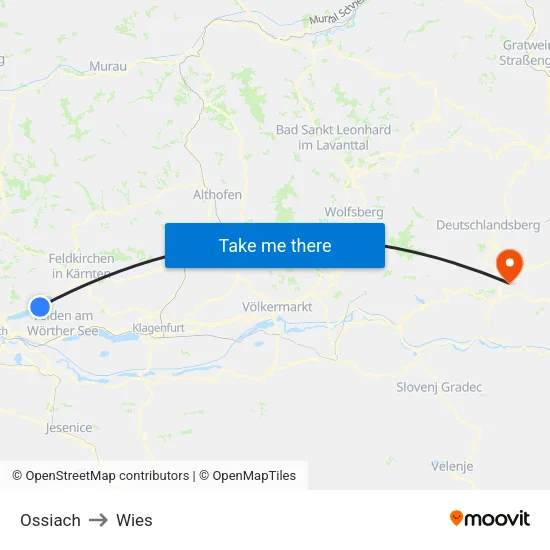 Ossiach to Wies map