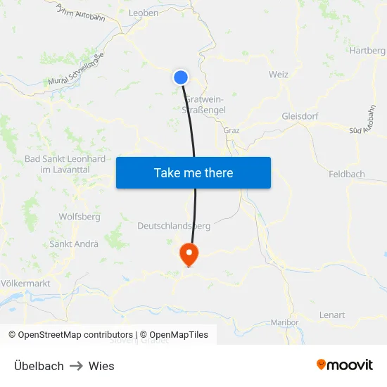 Übelbach to Wies map