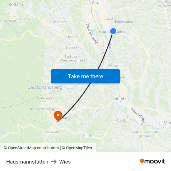 Hausmannstätten to Wies map