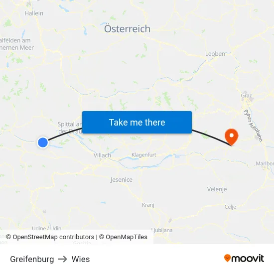Greifenburg to Wies map