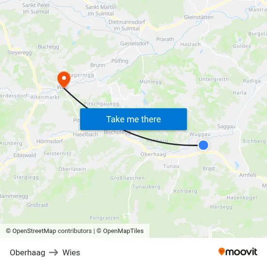 Oberhaag to Wies map