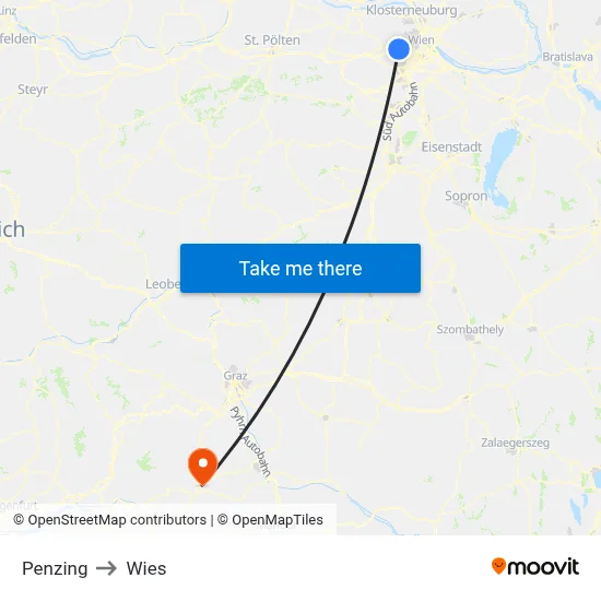 Penzing to Wies map