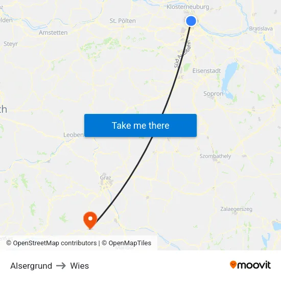 Alsergrund to Wies map