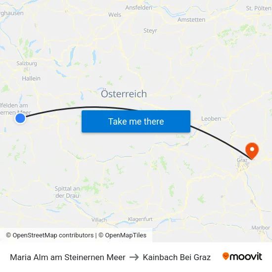 Maria Alm am Steinernen Meer to Kainbach Bei Graz map