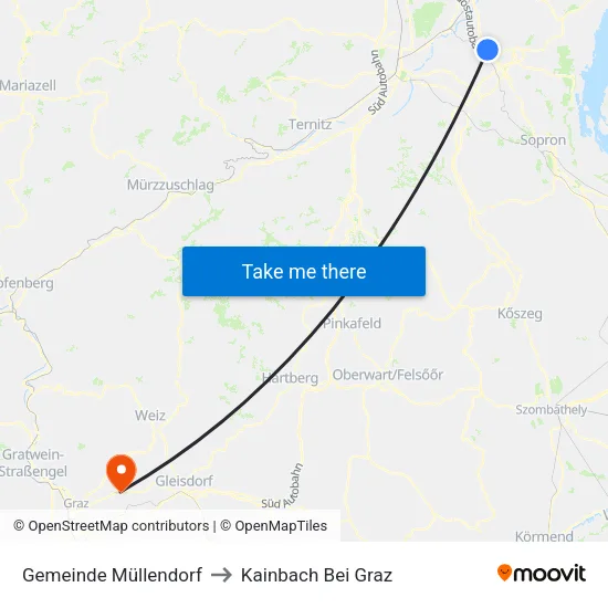 Gemeinde Müllendorf to Kainbach Bei Graz map