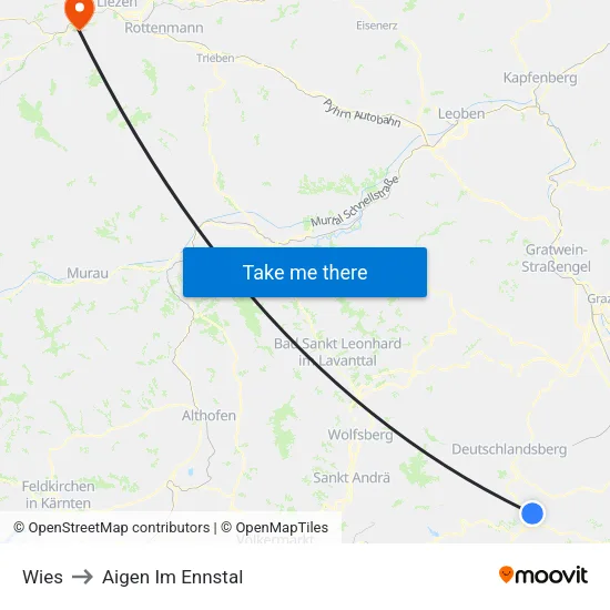 Wies to Aigen Im Ennstal map