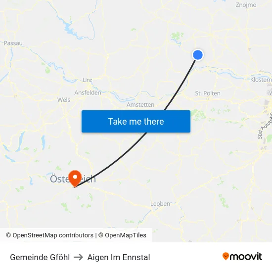 Gemeinde Gföhl to Aigen Im Ennstal map