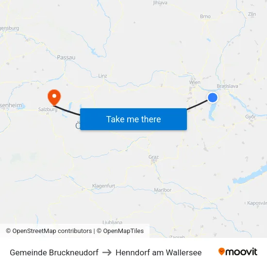 Gemeinde Bruckneudorf to Henndorf am Wallersee map