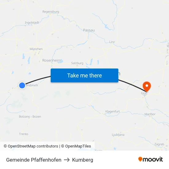Gemeinde Pfaffenhofen to Kumberg map