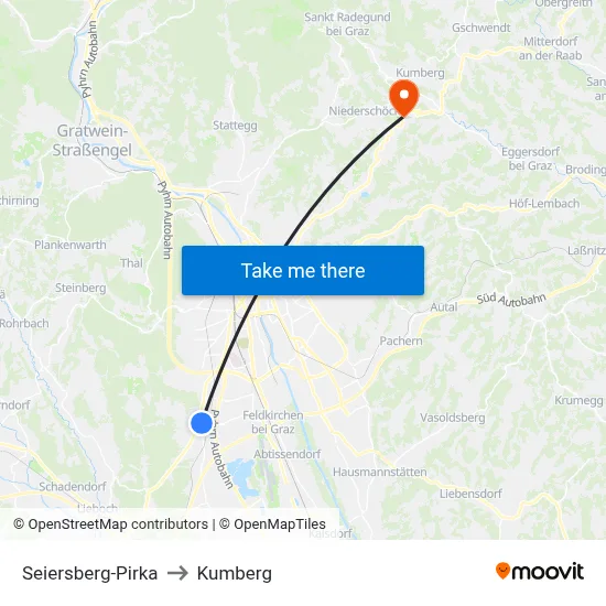 Seiersberg-Pirka to Kumberg map