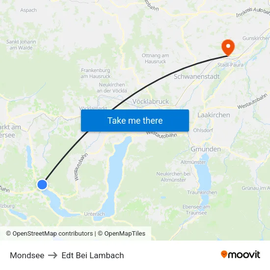 Mondsee to Edt Bei Lambach map