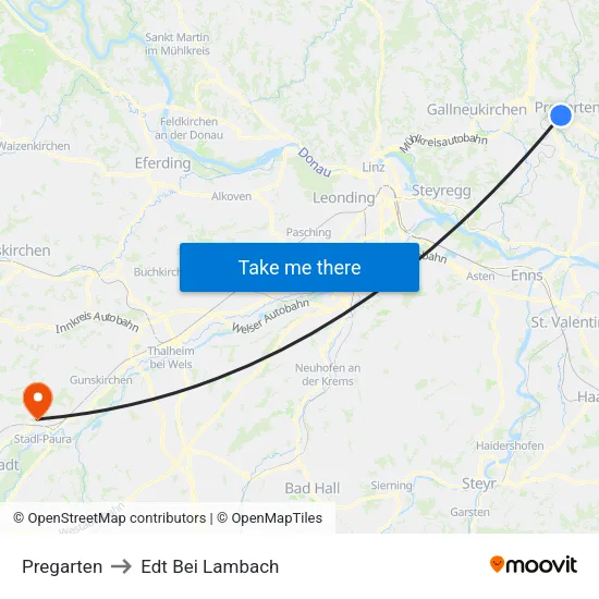 Pregarten to Edt Bei Lambach map