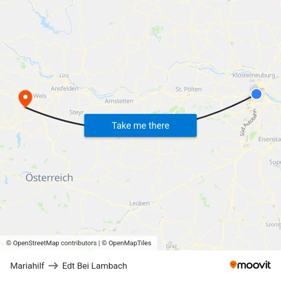 Mariahilf to Edt Bei Lambach map