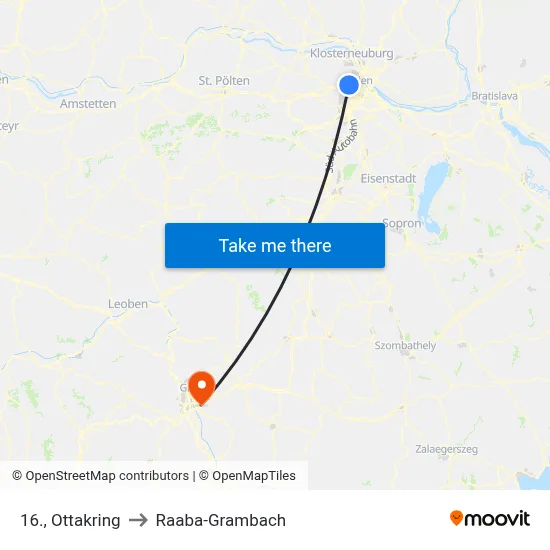 16., Ottakring to Raaba-Grambach map