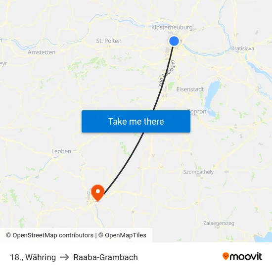 18., Währing to Raaba-Grambach map