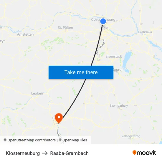 Klosterneuburg to Raaba-Grambach map