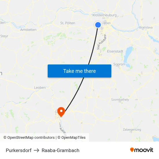 Purkersdorf to Raaba-Grambach map