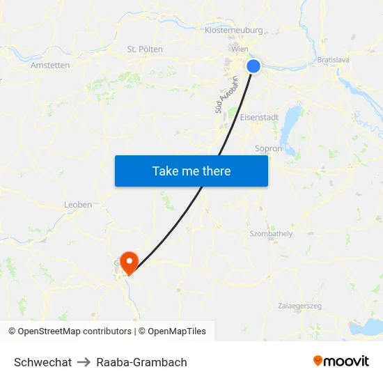 Schwechat to Raaba-Grambach map