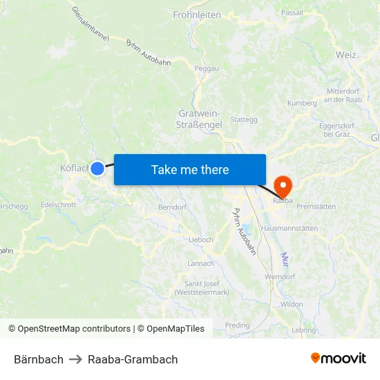 Bärnbach to Raaba-Grambach map