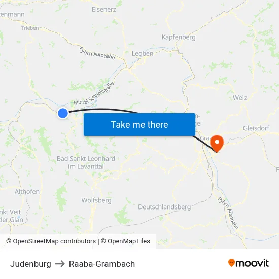 Judenburg to Raaba-Grambach map
