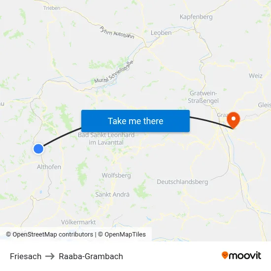 Friesach to Raaba-Grambach map