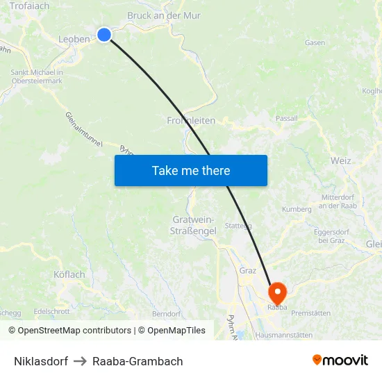 Niklasdorf to Raaba-Grambach map