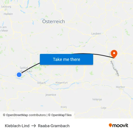 Kleblach-Lind to Raaba-Grambach map