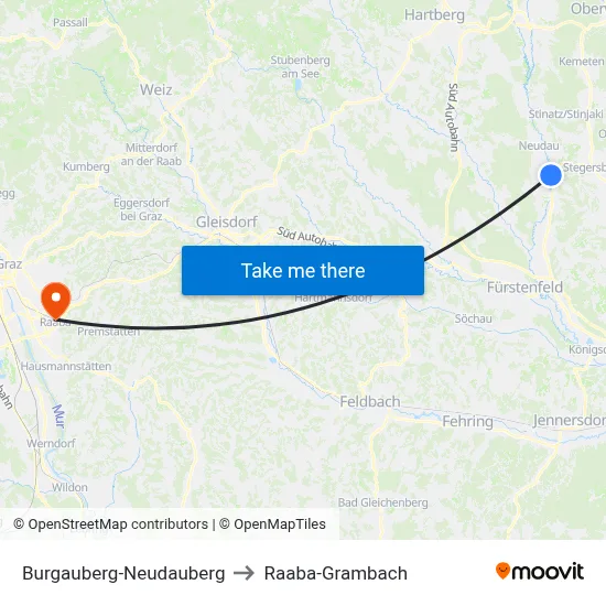 Burgauberg-Neudauberg to Raaba-Grambach map