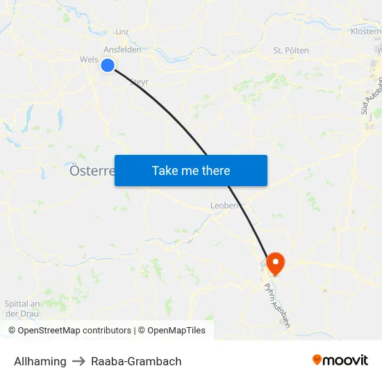 Allhaming to Raaba-Grambach map
