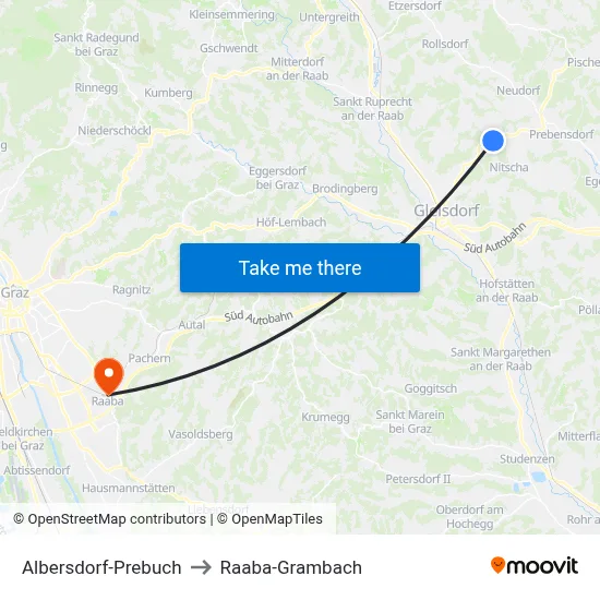 Albersdorf-Prebuch to Raaba-Grambach map