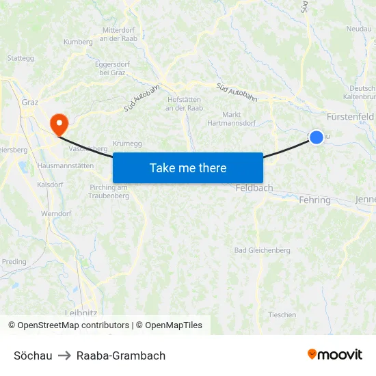 Söchau to Raaba-Grambach map