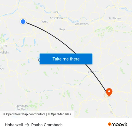 Hohenzell to Raaba-Grambach map