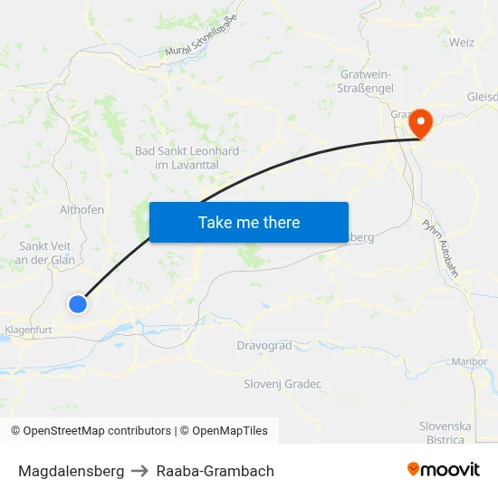 Magdalensberg to Raaba-Grambach map