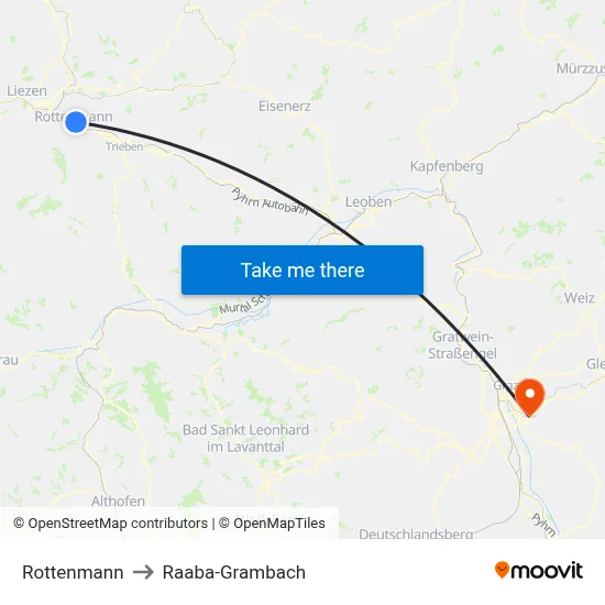 Rottenmann to Raaba-Grambach map