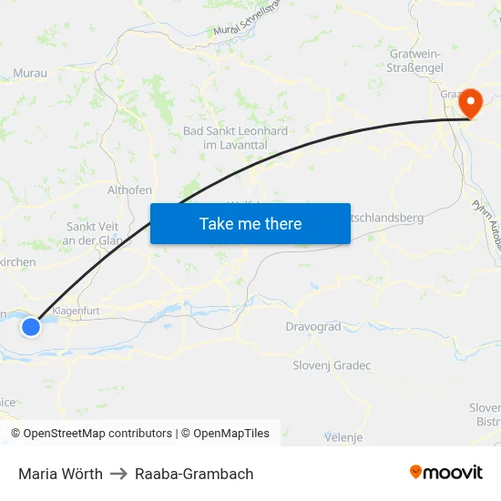 Maria Wörth to Raaba-Grambach map