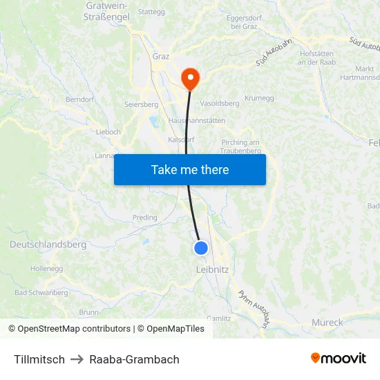 Tillmitsch to Raaba-Grambach map