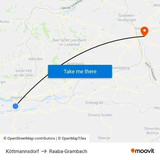 Köttmannsdorf to Raaba-Grambach map