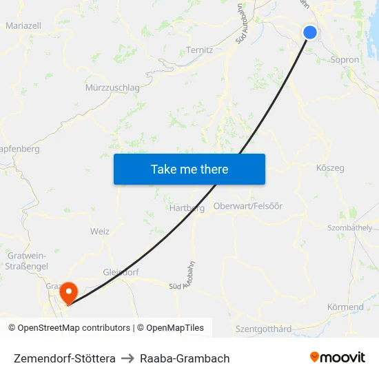 Zemendorf-Stöttera to Raaba-Grambach map
